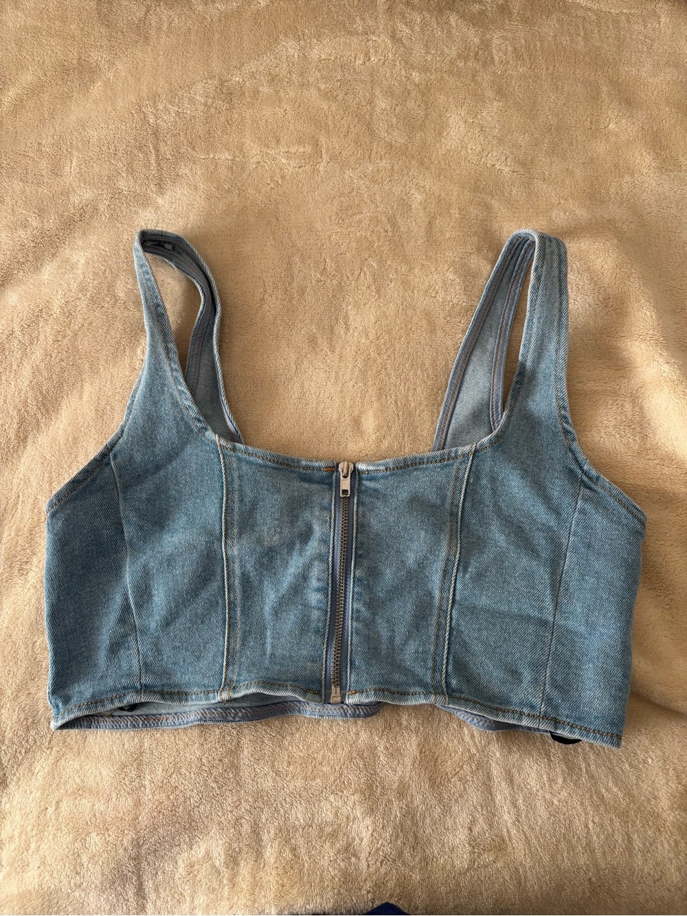 Forever 21 Light Blue Denim Super Cropped Zip-Front Tank